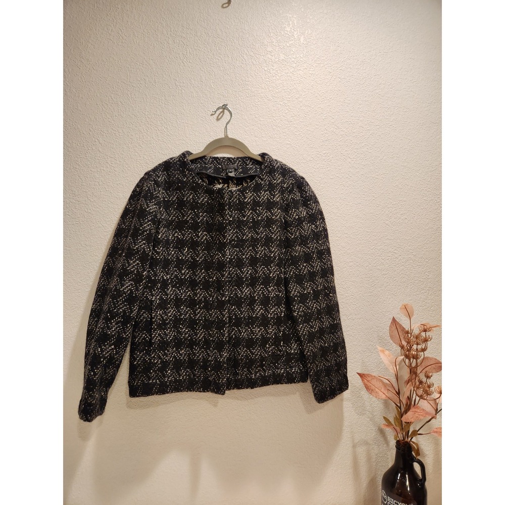 J.Crew Collection Wool Tweed Zip Jacket Black White Size 8 Classic Chic